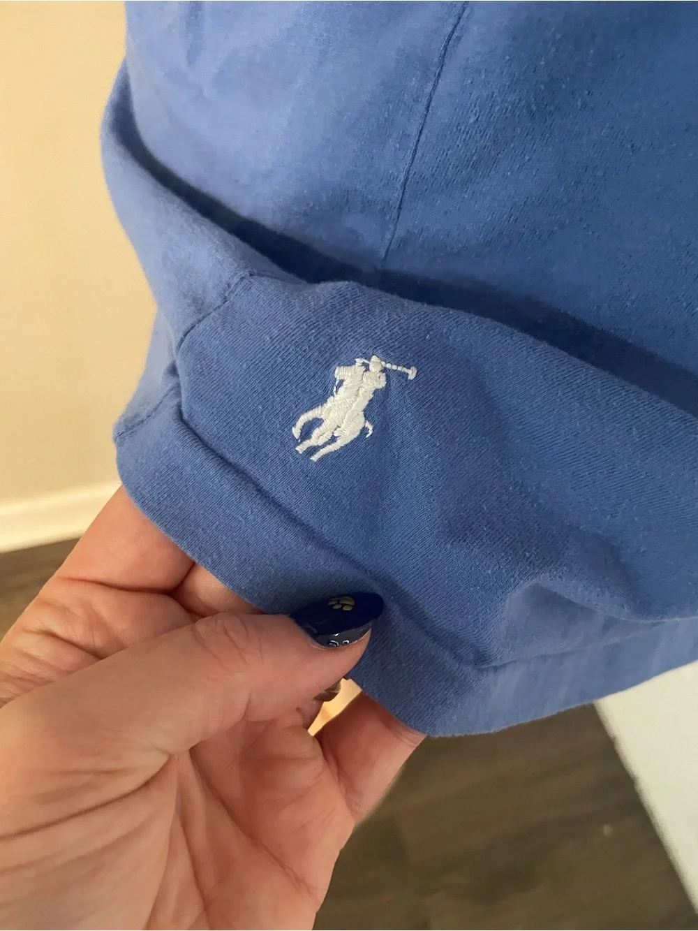 Polo Ralph Lauren logo blue T-shirt collegiate-style graphic top Large pony lo